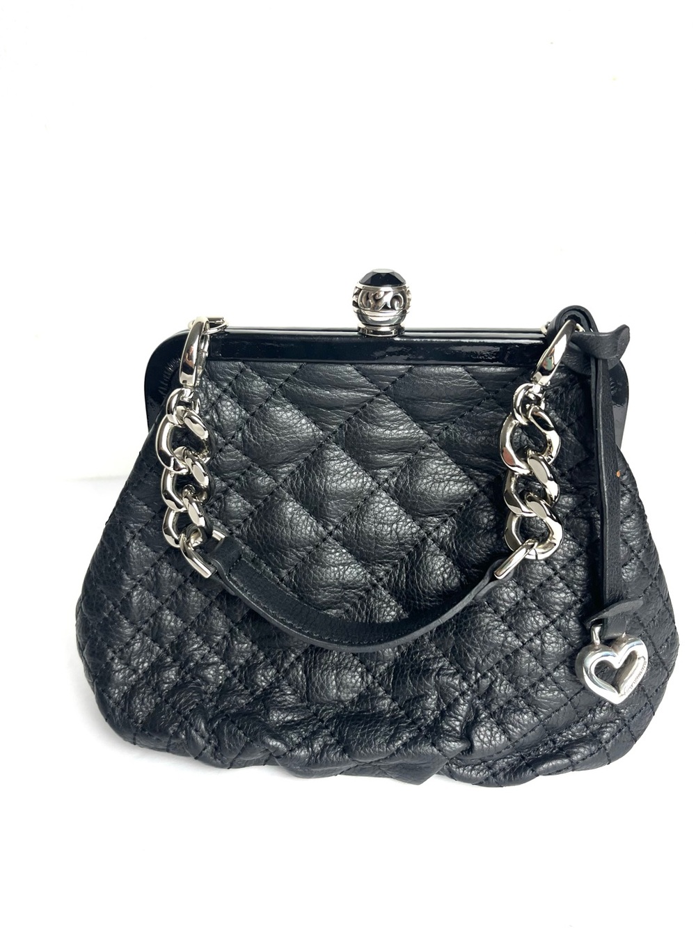 Brighton Black Leather Chain-Handle Women's Shoulder Bag Keychain Charm
